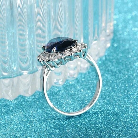 Oval Sapphire Blue Stone Ring Womens Sterling Silver Jewelry New - Picture 4 of 7